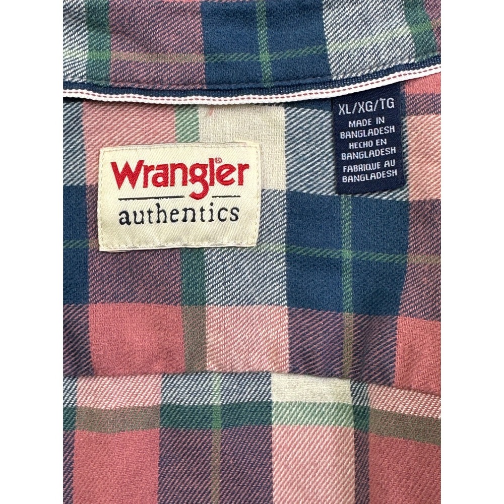 Wrangler Authentics Men's XL Blue Pink Plaid Flannel Button Down Shirt 112317989